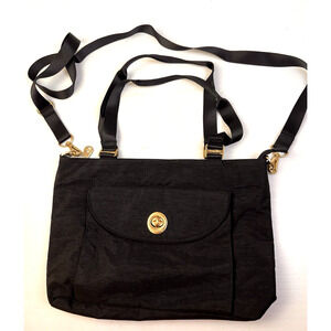baggallini Crossbody Or Handle Purse Shoulder Bag Black Nylon Outside Pocket